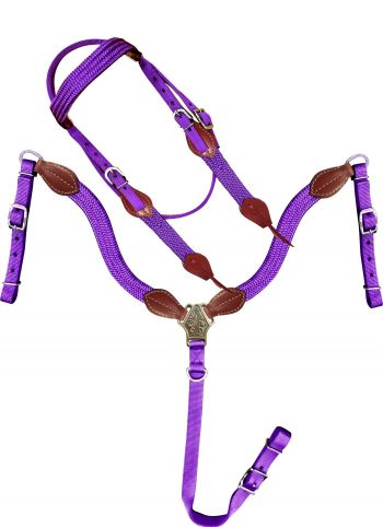 Showman Nylon Brow Band Headstall and Breast collar set with leather accents #4